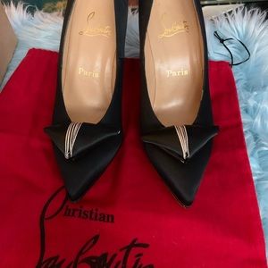 Christian Louboutin sz 38.5 blk satin NWB and bag